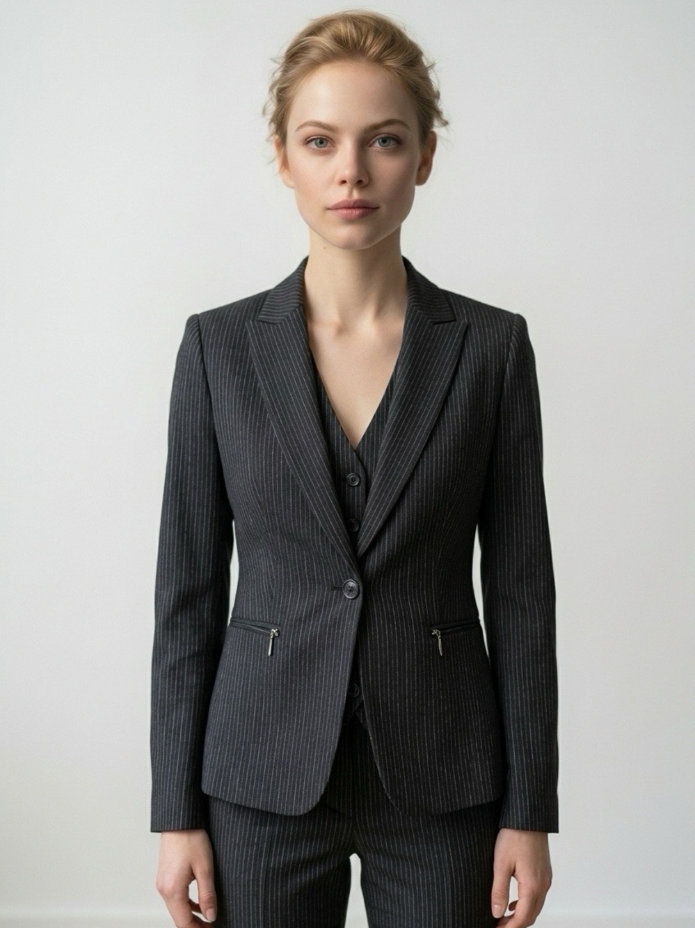 Tahari Pinstripe Black Blazer Size 4
